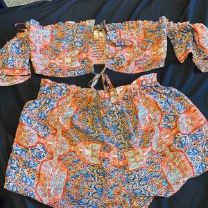 Colorful Off-Shoulder Crop Top & Shorts Set